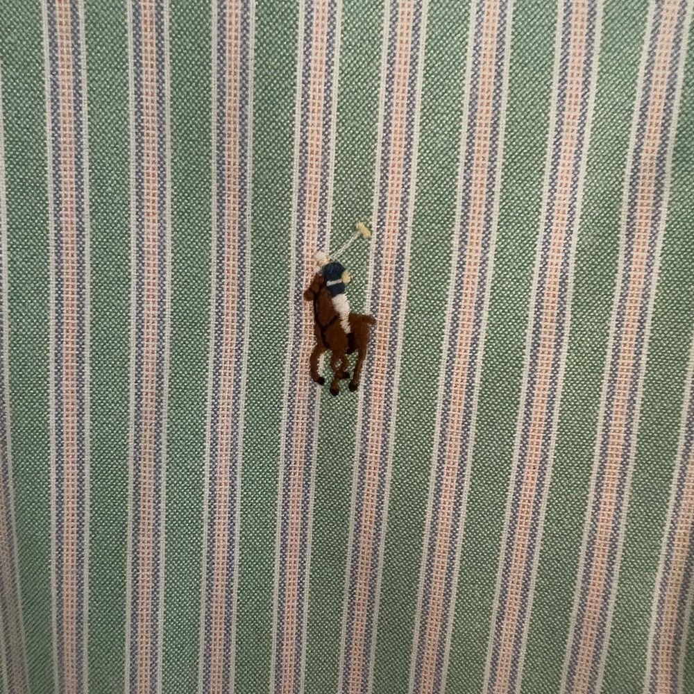 Ralph Lauren Mens Shirt Custom Fit Button Down Long Sleeves Striped Green Medium - Picture 3 of 9